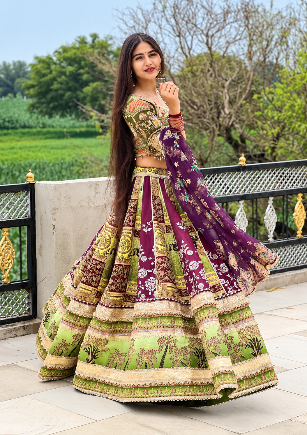 Floral Printed Silk Kurti Set